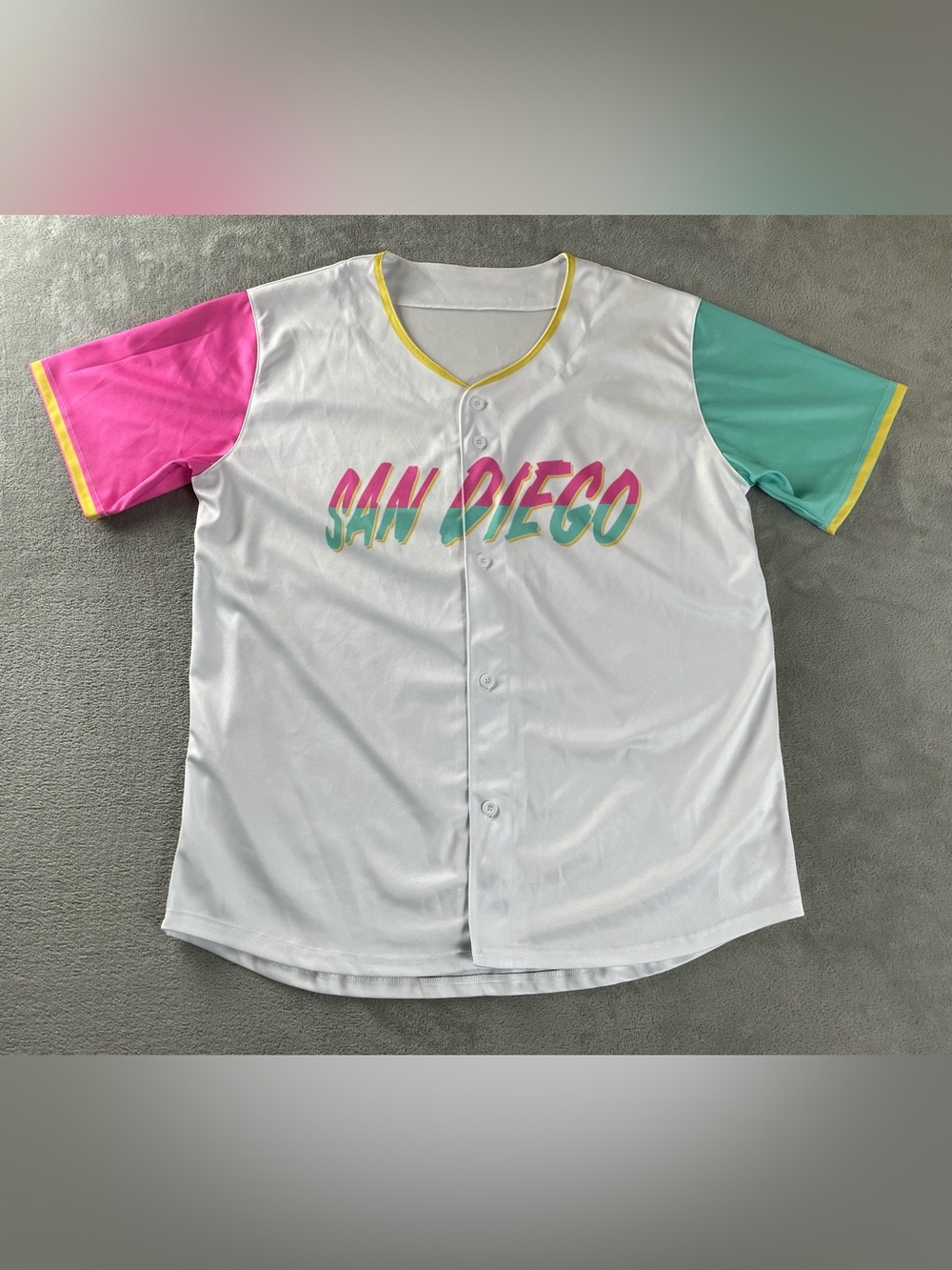 San Diego Baseball Jersey White Pink Teal Men’s L / XL Button Front